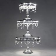 Amalfi Decor Aurora 3-Piece Silver Rechargeable LED Cake Stand Set, Round Metal Crystal Cupcake Dessert Display Pedestal Wedding Party Display, Chargers Included
