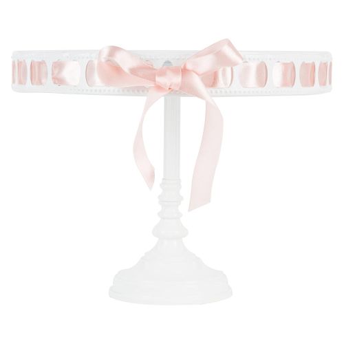  Amalfi Decor Lily 3-Piece White Metal Ribbon Cake Stand Set, Round DIY Display Pedestal 15 Interchangeable Satin Ribbons Included