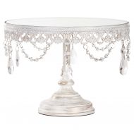 Amalfi Decor 10 Inch Mirror-top Cake Stand, Glass Crystal Draped Round Metal Display Pedestal for Wedding Events Birthday Party Dessert Cupcake Antique Rustic Plate, Anastasia Coll