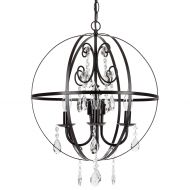Amalfi Decor Luna Black Orb Crystal Chandelier, Metal Round Sphere Swag Plug-In 4 Light Globe Pendant Ceiling Lighting Fixture Lamp