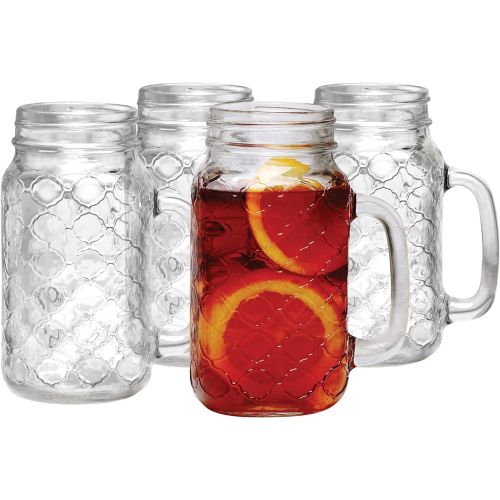  [아마존베스트]AmalgamNation Sets of 4 Mason Jar 24oz Mugs with Glass Handles,