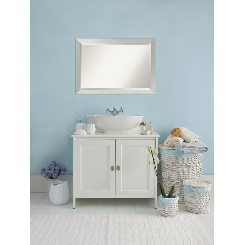  Amanti Art Bathroom Mirror Extra Large, Brushed Sterling Silver: Outer Size 40 x 28