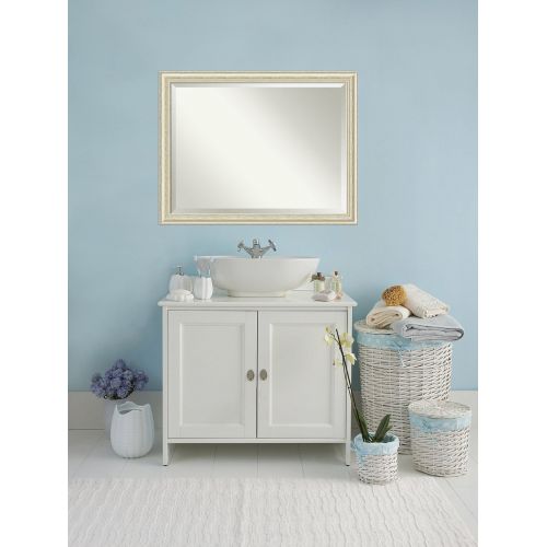  Amanti Art Oversize Large, Outer Size 45 x 35 Wall Mirror OS Lrg, Country White Wash: 45x35 Large-45 x 35, Rustic Whitewash Cream
