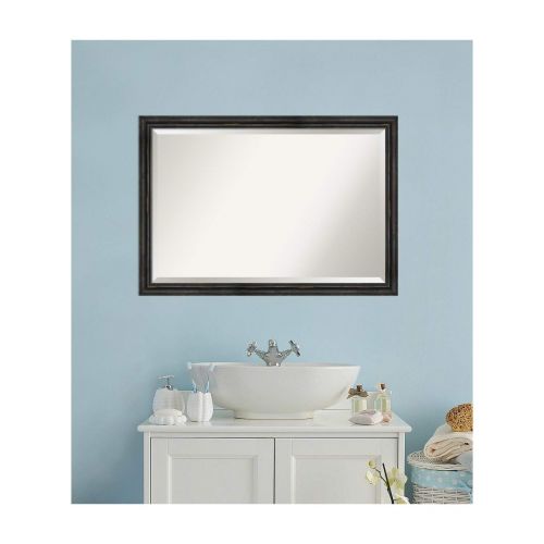  Amanti Art Rustic Pine Bathroom Vanity Mirror 24 x 36 glass size Narrow Black