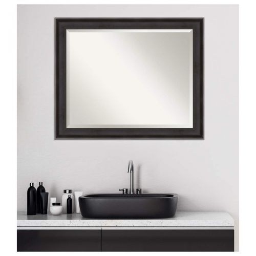  Amanti Art Vanity Bathroom Wall | Veneto Distressed Black Frame | Solid Wood Mirror |, Glass Size 40x30,