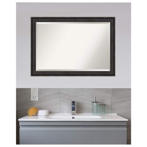  Amanti Art Vanity Bathroom Wall | Veneto Distressed Black Frame | Solid Wood Mirror |, Glass Size 40x30,