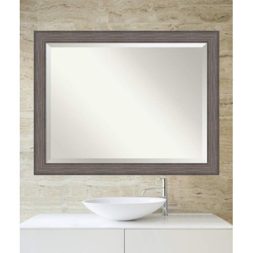  Amanti Art Framed Vanity Mirror | Bathroom Mirrors for Wall | Country Barnwood Mirror Frame | Solid Wood Mirror | X-Large Mirror | 35.25 x 45.25 in.