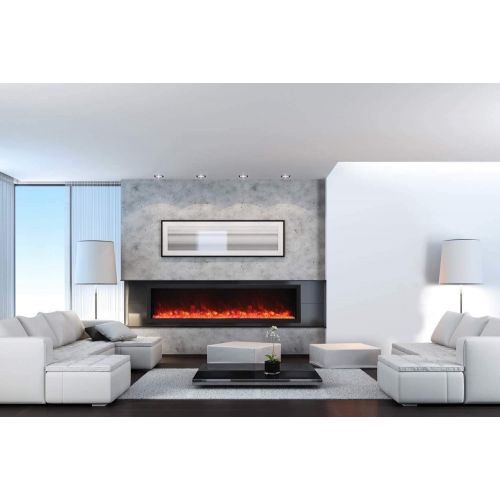  Amantii Panorama Series Extra Tall Built-in Electric Fireplace with Black Steel Surround (BI-88-DEEP-XT-DESIGN-MEDIA-BIRCH-15PCE), 88-Inch, Birch Log Media