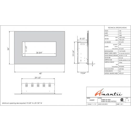  Amantii INSERT-30-4026 Insert Series Electric Fireplace, 30-Inch