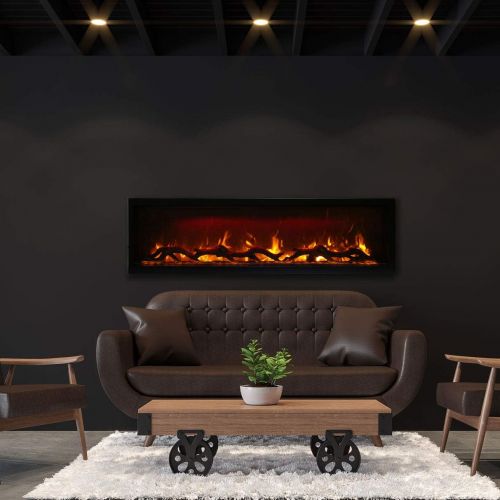  Amantii Symmetry Series Built-in Electric Fireplace with Logs and Dark Grey Fully Recessed Surround (SYM-60-SYM-60-SURR-GREY), 60-Inch
