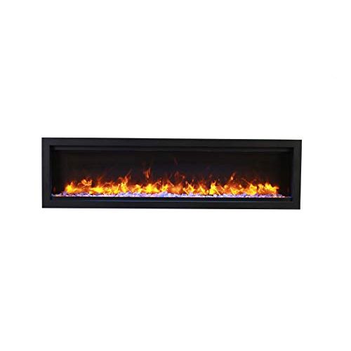  Amantii SYM-74-BESPOKE Symmetry Series Bespoke 74-Inch Built-in Electric Fireplace with Remote, Ice Media, Black Steel Surround