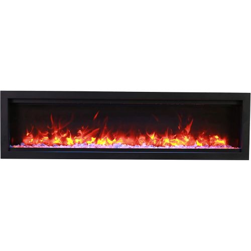  Amantii SYM-74-BESPOKE Symmetry Series Bespoke 74-Inch Built-in Electric Fireplace with Remote, Ice Media, Black Steel Surround