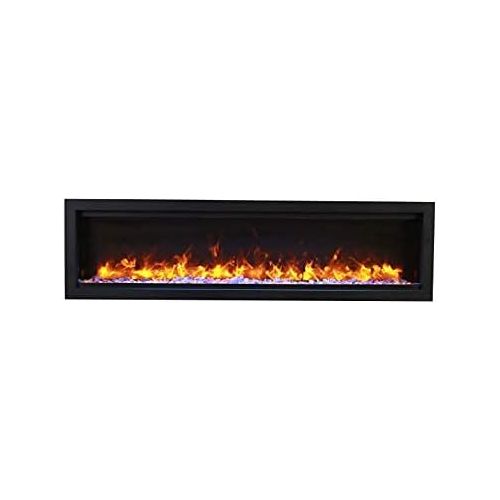  Amantii SYM-50-BESPOKE Symmetry Series Bespoke 50-Inch Built-in Electric Fireplace with Remote, Ice Media, Black Steel Surround