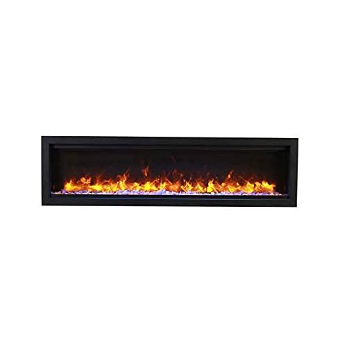  Amantii SYM-50-BESPOKE Symmetry Series Bespoke 50-Inch Built-in Electric Fireplace with Remote, Ice Media, Black Steel Surround