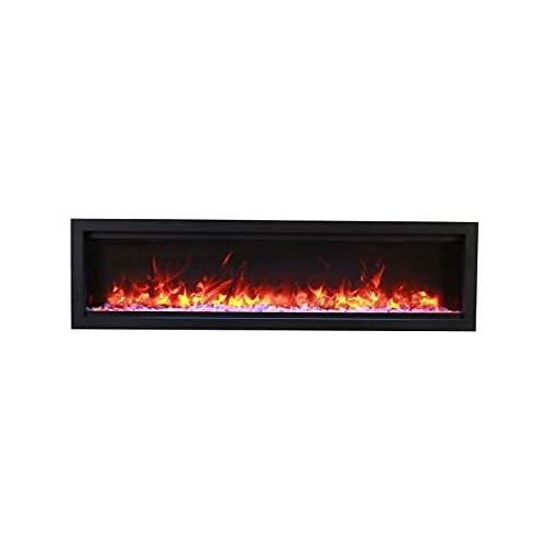  Amantii SYM-50-BESPOKE Symmetry Series Bespoke 50-Inch Built-in Electric Fireplace with Remote, Ice Media, Black Steel Surround