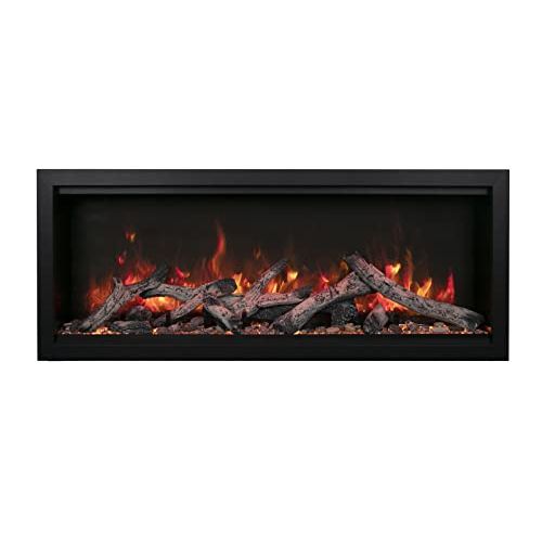  Amantii SYM-74-XT-BESPOKE Symmetry Extra Tall Bespoke 74 Inch Recessed or Semi Flush Mounted Indoor Outdoor Electric Fireplace, WiFi Bluetooth Speaker Available, with Remote, Trim