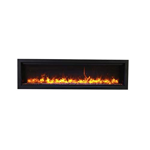  Amantii SYM-74-BESPOKE Symmetry Series Bespoke 74-Inch Built-in Electric Fireplace with Remote, Ember Media, Black Steel Surround