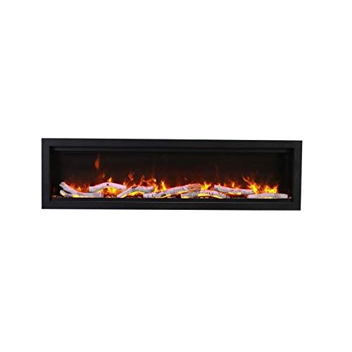  Amantii SYM-74-BESPOKE Symmetry Series Bespoke 74-Inch Built-in Electric Fireplace with Remote, Birch Log Media, Black Steel Surround