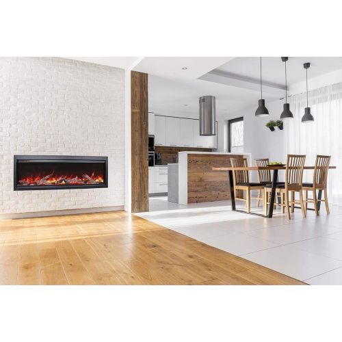  Amantii SYM-74-BESPOKE Symmetry Series Bespoke 74-Inch Built-in Electric Fireplace with Remote, Birch Log Media, Black Steel Surround