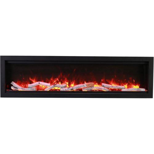  Amantii SYM-74-BESPOKE Symmetry Series Bespoke 74-Inch Built-in Electric Fireplace with Remote, Birch Log Media, Black Steel Surround