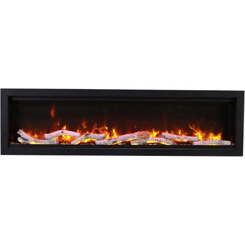  Amantii SYM-74-BESPOKE Symmetry Series Bespoke 74-Inch Built-in Electric Fireplace with Remote, Birch Log Media, Black Steel Surround