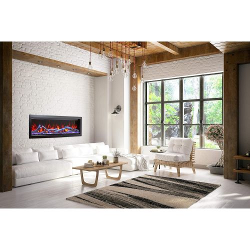  Amantii SYM-74-BESPOKE Symmetry Series Bespoke 74-Inch Built-in Electric Fireplace with Remote, Birch Log Media, Black Steel Surround