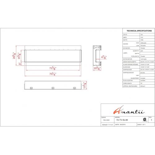  Amantii TRU-VIEW-SLIM-72 - 3 Sided Electric Fireplace