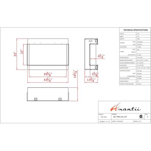  Amantii 40-TRU-View-XL XT - 3 Sided Electric Fireplace