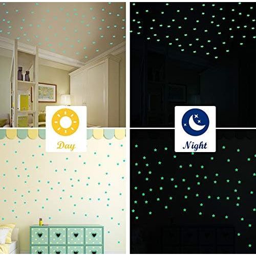  Amaonm 100 Pcs Blue Glow in The Dark Luminous Stars Fluorescent Noctilucent Plastic Wall Stickers Murals Decals for Home Art Decor Ceiling Wall Decorate Kids Babys Bedroom Room Dec