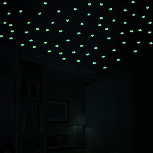  Amaonm 100 Pcs Blue Glow in The Dark Luminous Stars Fluorescent Noctilucent Plastic Wall Stickers Murals Decals for Home Art Decor Ceiling Wall Decorate Kids Babys Bedroom Room Dec