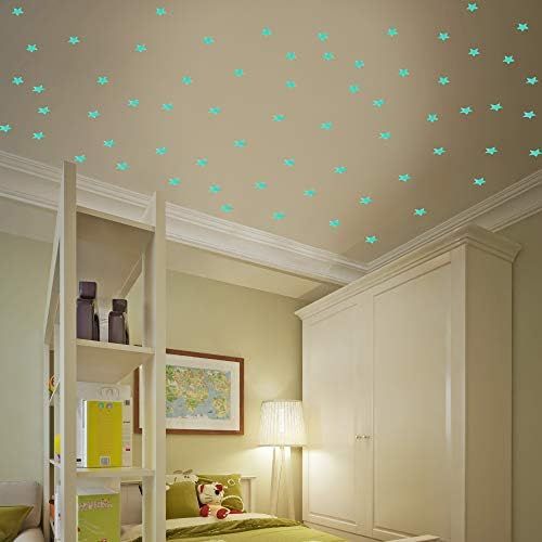  Amaonm 100 Pcs Blue Glow in The Dark Luminous Stars Fluorescent Noctilucent Plastic Wall Stickers Murals Decals for Home Art Decor Ceiling Wall Decorate Kids Babys Bedroom Room Dec