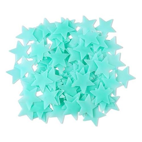  Amaonm 100 Pcs Blue Glow in The Dark Luminous Stars Fluorescent Noctilucent Plastic Wall Stickers Murals Decals for Home Art Decor Ceiling Wall Decorate Kids Babys Bedroom Room Dec