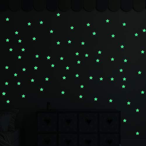  Amaonm 100 Pcs Blue Glow in The Dark Luminous Stars Fluorescent Noctilucent Plastic Wall Stickers Murals Decals for Home Art Decor Ceiling Wall Decorate Kids Babys Bedroom Room Dec