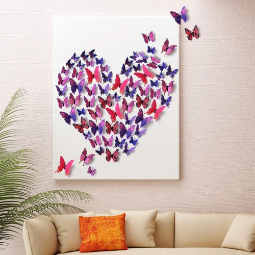  Amaonm 60 Pcs 5 Packages Beautiful 3D Butterfly Wall Decals Removable DIY Home Decorations Art Decor Wall Stickers & Murals for Babys Bedroom Tv Background Living Room (Purple)