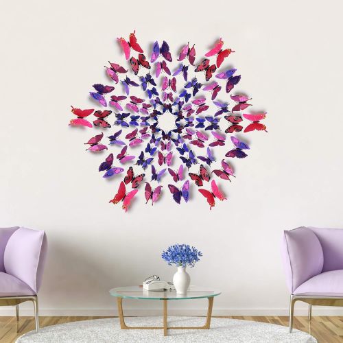  Amaonm 60 Pcs 5 Packages Beautiful 3D Butterfly Wall Decals Removable DIY Home Decorations Art Decor Wall Stickers & Murals for Babys Bedroom Tv Background Living Room (Purple)