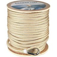 Amarine Made Heavy Duty Double Braid Nylon Anchor Line with Stainless Steel Thimble-White/Gold Color 5/8 inch Thickness 250 ft Long (250')
