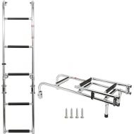 Amarine Made 5 Step Folding Ladder Boat Stern Mount Removable Ladder Marine Stainless Steel Pontoon Ladder Transom Ladder Polished 3+2 Step with Rubber Grips (with Mounting Screws)-550lbs Capacity