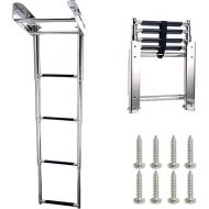 Amarine Made 4-Step 316 Stainless Steel Telescoping Ladder, Slide Under Platform Mount Boarding Ladder with Mounting Screws (4 Step Swim Platform Underside Ladder)