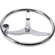 Amarine Made Stainless Steel Boat Steering Wheel 3 Spoke 13-1/2 Inch Dia, Marine Steering Wheel for Seastar and Verado, Stainless Steering Wheel with 5/8 Inch-18 Nut and Turning Knob