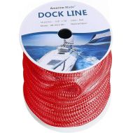 Amarine Made Double Braided Nylon Dock Lines 9500 lbs Breaking Strength (L:50 ft. D:3/4 inch Eyelet:12 inch) Marine Mooring Rope Boat Dock Lines Working Load Limit:1900 lbs (Red)