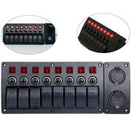 Amarine-made 8 Gang Red LED Indicators Rocker & Circuit Breaker Waterproof Marine Boat Rv Switch Panel Combined with Dual USB  12v Power Adapter Panel - PN-CB8-R-CB1S1S2