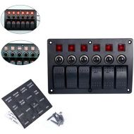 Amarine-made 6 Gang Red LED Indicators Rocker & Circuit Breaker Waterproof Marine Boat Rv Switch Panel - PN-CB6-R