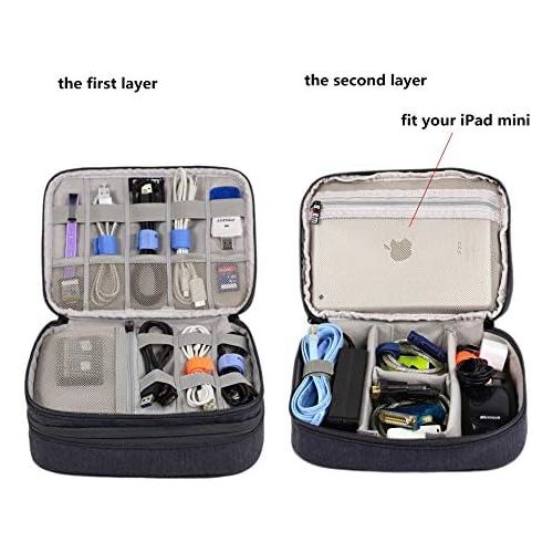  [아마존베스트]Amatory Electronics Organizer Travel Cable Cord Bag Accessories Gadget Gear Storage Cases for 8 Inch Tablet (Gray)