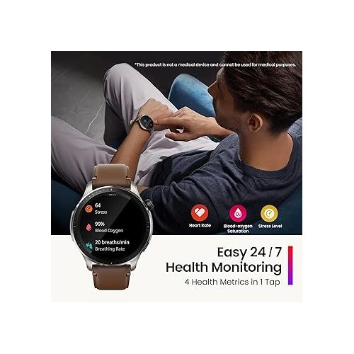  Amazfit GTR 4 Smart Watch with GPS, Sleep Quality Monitoring, Step Tracking, Heart Rate & SpO2 Sensor, Alexa Built-In, Bluetooth Calls & Text, 14-Day Battery Life, AI Fitness App & Sports Coach(Brown)