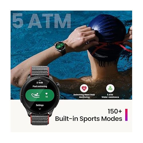  Amazfit GTR 4 Smart Watch with GPS, Sleep Quality Monitoring, Step Tracking, Heart Rate & SpO2 Sensor, Alexa Built-In, Bluetooth Calls & Text, 14-Day Battery Life, AI Fitness App & Sports Coach(Brown)