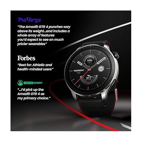  Amazfit GTR 4 Smart Watch with GPS, Sleep Quality Monitoring, Step Tracking, Heart Rate & SpO2 Sensor, Alexa Built-In, Bluetooth Calls & Text, 14-Day Battery Life, AI Fitness App & Sports Coach(Black)