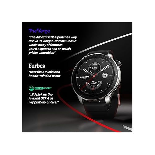  Amazfit GTR 4 Smart Watch with GPS, Sleep Quality Monitoring, Step Tracking, Heart Rate & SpO2 Sensor, Alexa Built-In, Bluetooth Calls & Text, 14-Day Battery Life, AI Fitness App & Sports Coach(Black)