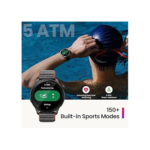  Amazfit GTR 4 Smart Watch with GPS, Sleep Quality Monitoring, Step Tracking, Heart Rate & SpO2 Sensor, Alexa Built-In, Bluetooth Calls & Text, 14-Day Battery Life, AI Fitness App & Sports Coach(Black)