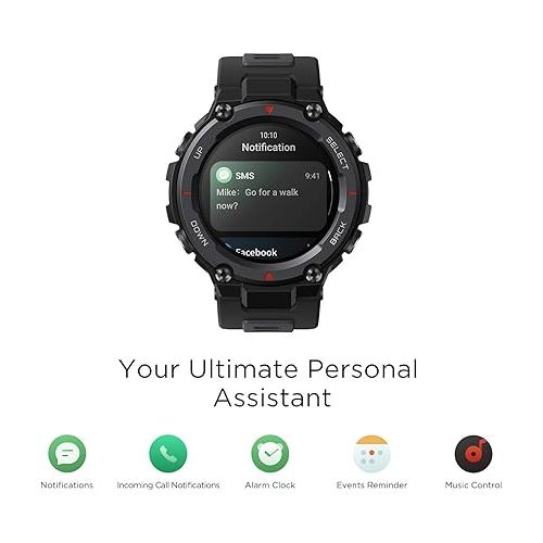  Amazfit T-Rex Pro Smart Watch, Rugged Military Certified, GPS, 18-Day Battery, Heart Rate Monitoring & VO2 Max, Sleep & Health Monitoring, 10 ATM Water-Resistant, with AI Fitness App (Black)