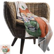 Amazing AndyTours Swaddle Blanket，Animal,Cute Little Fox and Bird on His Head Tea Time Kids Nursery Friends Baby Theme,Green Orange,Lightweight Extra Soft Skin Fabric，Not Allergic 60x80